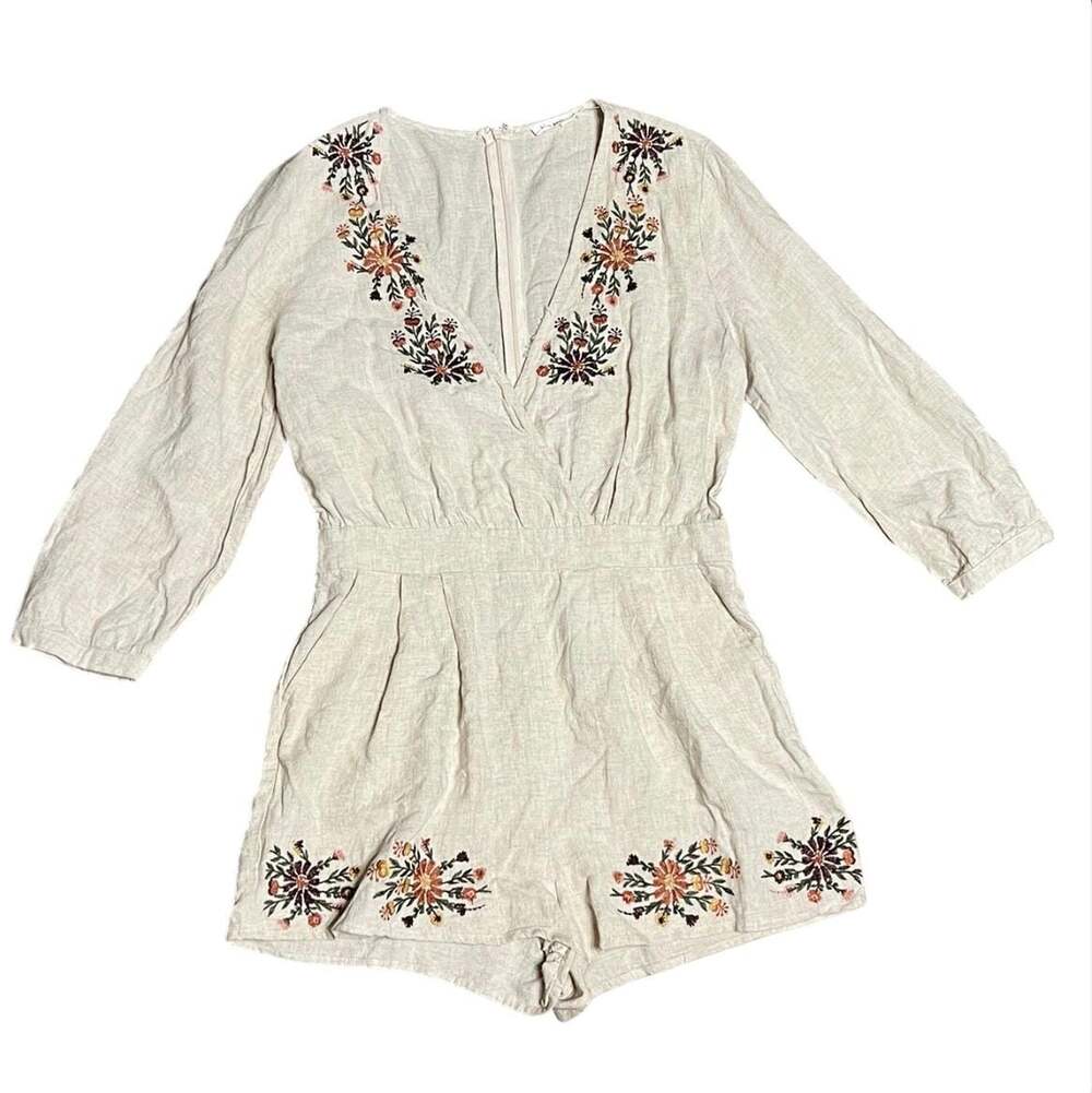 Blu Pepper Embroidered Floral Linen Blend Romper Size M